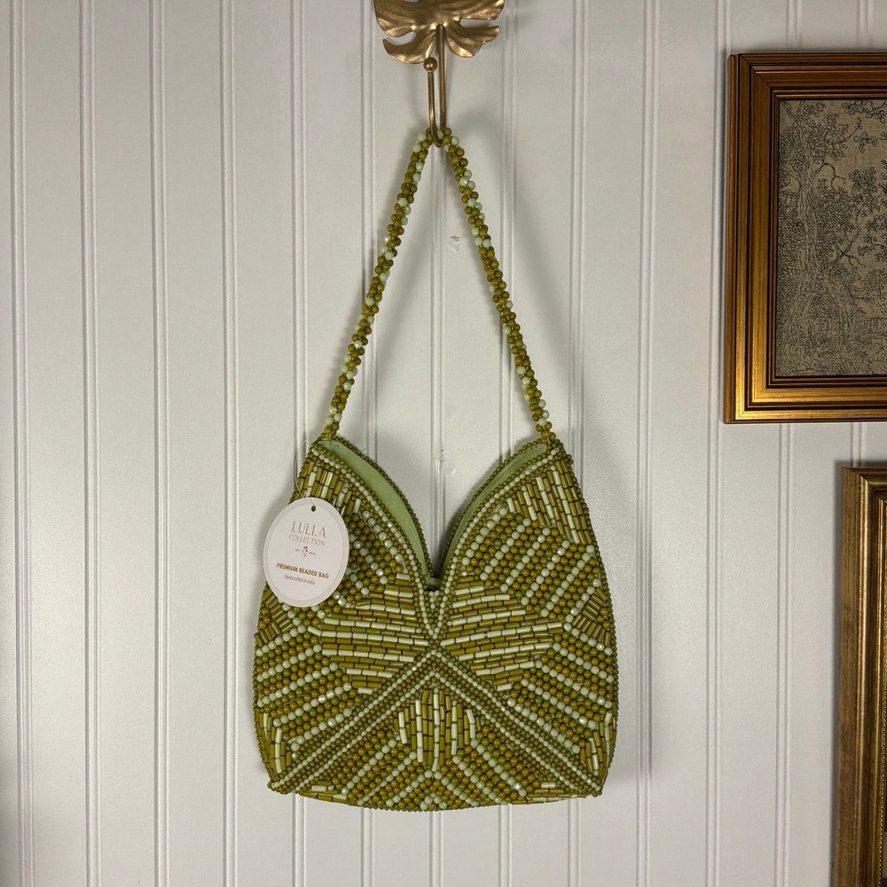 Lulla Collection Premium Beaded Bag Womens Small Green NWT Handcrafted Geometric